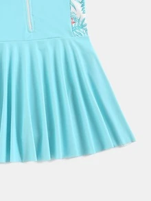 Girls Tropical Print Zipper Front One Piece Swimsuit - Blue - View 4