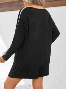 Mulvari Plus Contrast Trim Drop Shoulder Tee & Shorts - Black - View 2