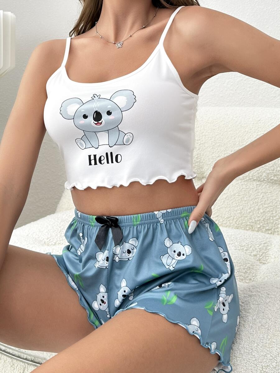 Bộ đồ ngủ Nữ Nơ Bướm Xù nhỏ Hoạt hình Lá thư Dễ thương - Nhiều màu - Xem 1