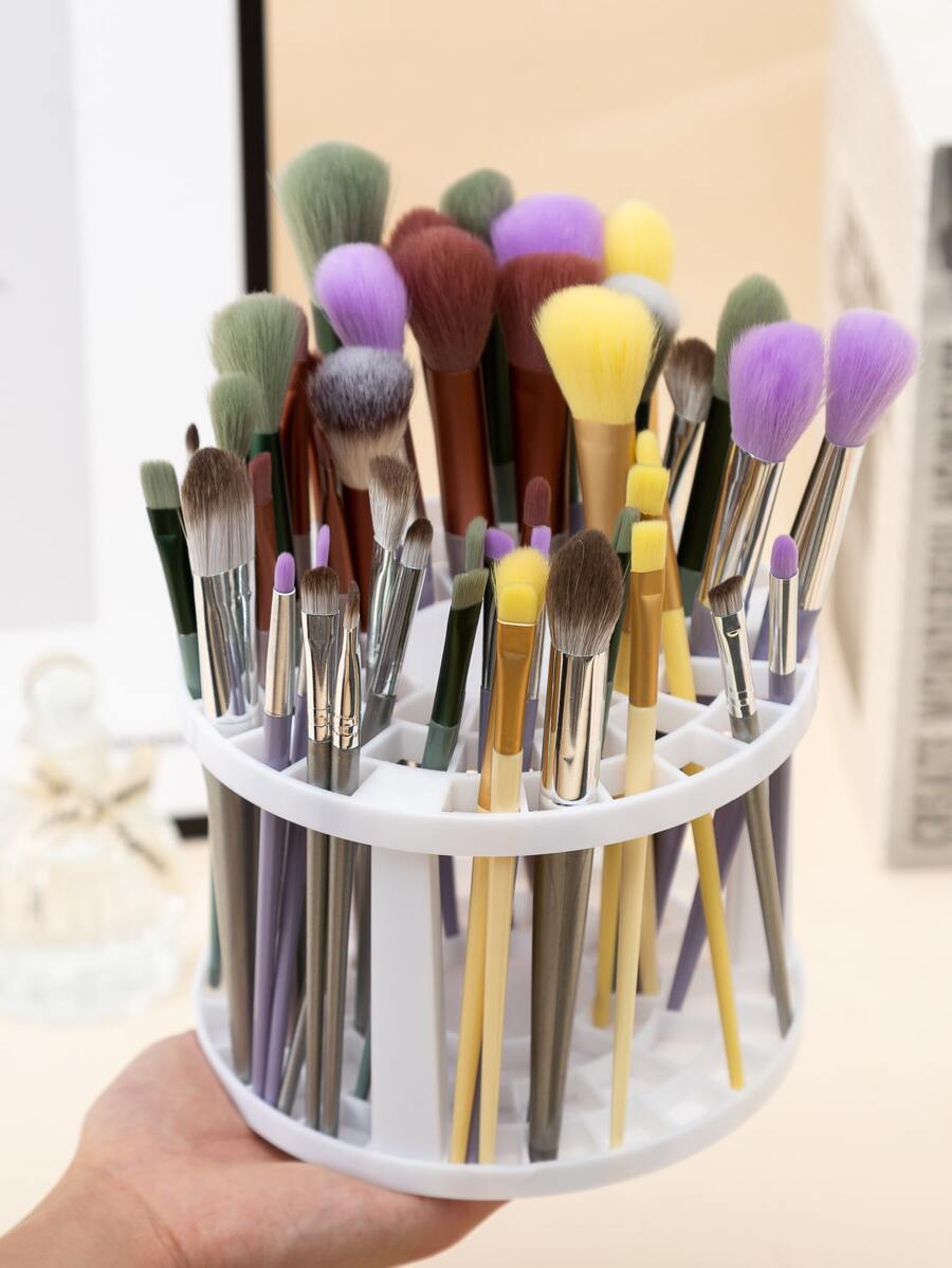 Makeup Brush Storage Stand, 1pc Plastic Makeup Organizer, Detachable Pencil Storage Holder, Pen Display Stand, Desk Organizer For Bathroom, Vanity & Countertop, Office-White - White - View 1