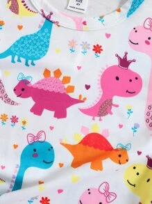 SHEIN 夏季年輕女孩可愛白色恐龍印花T恤 - 白色 - 查看 4