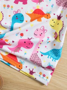 SHEIN 夏季年輕女孩可愛白色恐龍印花T恤 - 白色 - 查看 5