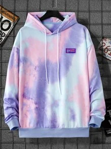Manfinity Men Plus Tie Dye Patched Detail Drop Shoulder Drawstring Hoodie - Multicolor - View 1