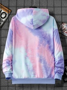 Manfinity Men Plus Tie Dye Patched Detail Drop Shoulder Drawstring Hoodie - Multicolor - View 2
