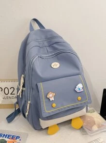 Ba lô chức năng trang trí hoạt hình Túi đi học dành cho sinh viên tốt nghiệp, cô gái tuổi teen, sinh viên năm nhất, sinh viên năm hai, trung học cơ sở và trung học phổ thông, đại học và trung học phổ thông, hoàn hảo cho hoạt động ngoài trời, du lịch và quay lại trường học - Màu xanh bụi bặm - Xem 1