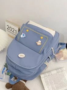 Ba lô chức năng trang trí hoạt hình Túi đi học dành cho sinh viên tốt nghiệp, cô gái tuổi teen, sinh viên năm nhất, sinh viên năm hai, trung học cơ sở và trung học phổ thông, đại học và trung học phổ thông, hoàn hảo cho hoạt động ngoài trời, du lịch và quay lại trường học - Màu xanh bụi bặm - Xem 6