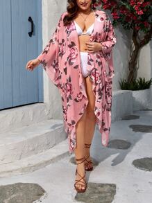 Plus Floral Print Kimono - Multicolor - View 5