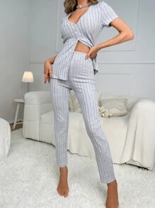 Set homewear tejido de canalé - Gris Claro - Ver 5