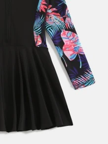 Girls Tropical Print One Piece Swimsuit - Black - View 4