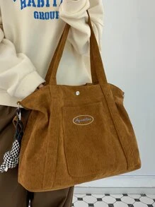 Letter Embroidery Design Shopper Bag - Brown - View 2