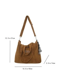 Letter Embroidery Design Shopper Bag - Brown - View 3