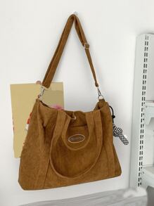 Letter Embroidery Design Shopper Bag - Brown - View 4