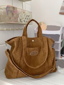 Letter Embroidery Design Shopper Bag - Brown - View 5