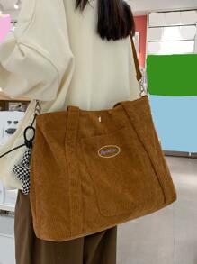 Letter Embroidery Design Shopper Bag - Brown - View 6