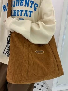 Letter Embroidery Design Shopper Bag - Brown - View 7