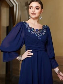 Layrah 凸花蕾絲貼花超長土耳其長衫連衣裙