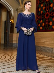 Layrah 凸花蕾絲貼花超長土耳其長衫連衣裙