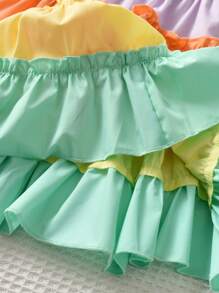 Toddler Girls Colourblock Carrot & Rabbit Patched Detail Layered Hem Cami Dress - Multicolor - View 3