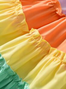 Toddler Girls Colourblock Carrot & Rabbit Patched Detail Layered Hem Cami Dress - Multicolor - View 5