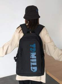 純色女式尼龍背包 - 黑色 - 查看 1