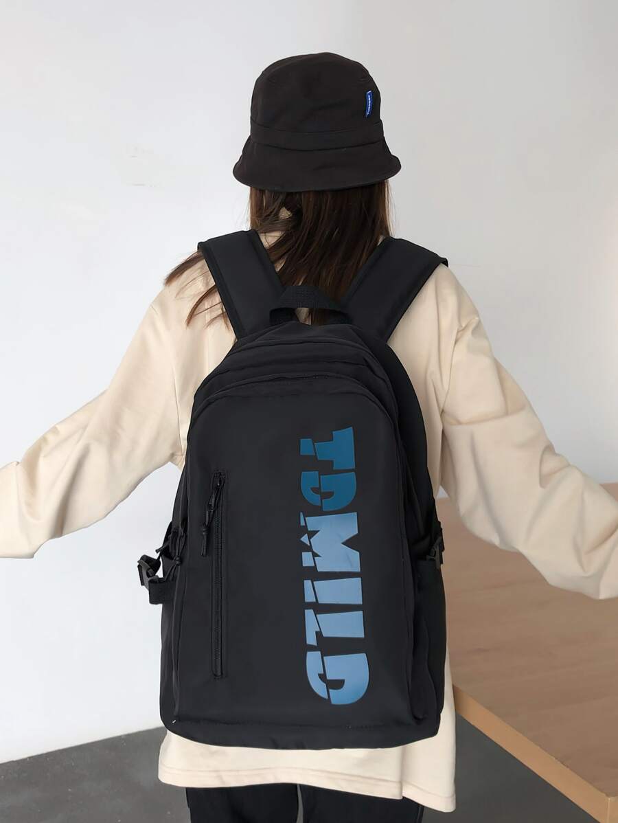 純色女式尼龍背包 - 黑色 - 查看 1