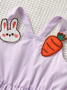 Toddler Girls Colourblock Carrot & Rabbit Patched Detail Layered Hem Cami Dress - Multicolor - View 7