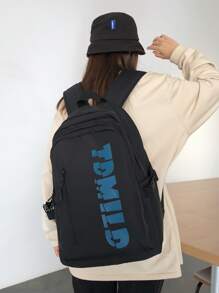 純色女式尼龍背包 - 黑色 - 查看 2