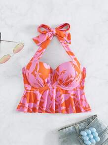 Allover Print Halter Push Up Bikini Top - Multicolor - View 5