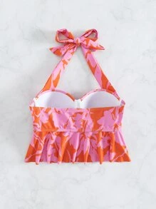 Allover Print Halter Push Up Bikini Top - Multicolor - View 7
