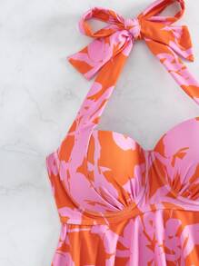 Allover Print Halter Push Up Bikini Top - Multicolor - View 4