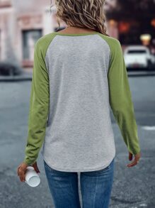 SHEIN LUNE Camiseta con estampado de letra de manga raglán - Verde Lima - Ver 2