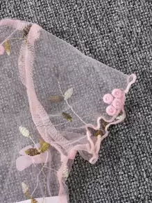 SHEIN Young Girl , Concise And Sweet Pink Floral Print Regular Sleeve Round Neck Top With Matching Shorts Set For Summer - Pink - View 4