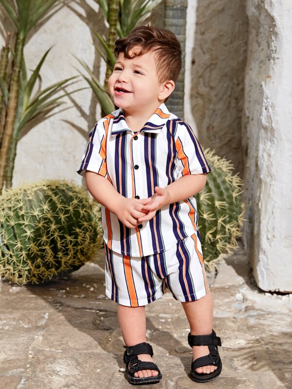 SHEIN Baby Boy Vertical Striped Shirt Shorts SHEIN USA