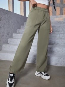 Zipper Fly Straight Leg Jeans - Army Green - View 6