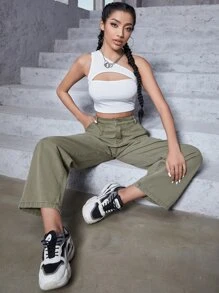 Zipper Fly Straight Leg Jeans - Army Green - View 4