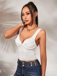 SHEIN ICON 素色緊身上衣吊帶短上衣 - 白色 - 查看 2