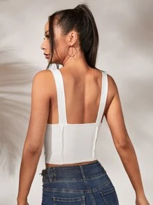 SHEIN ICON 素色緊身上衣吊帶短上衣 - 白色 - 查看 3