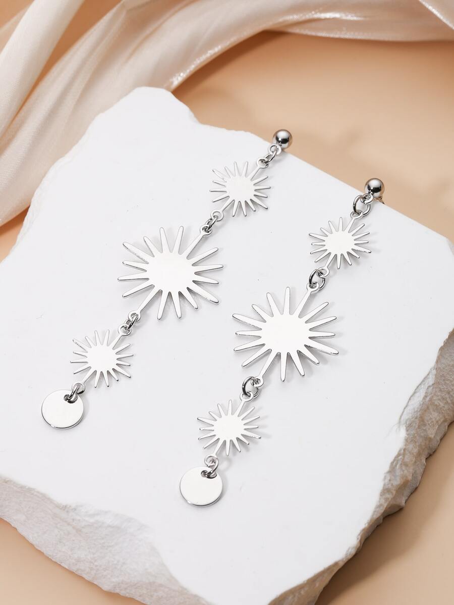 2pcs Sun Drop Earrings - Silver - View 1