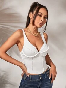 SHEIN ICON 素色緊身上衣吊帶短上衣 - 白色 - 查看 5