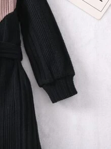 SHEIN Toddler Girls Two Tone Mock Neck Belted Dress - Multicolor - View 5