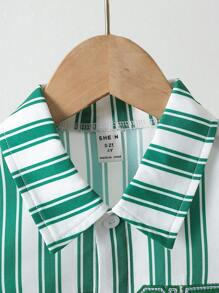 SHEIN Bộ thời trang bé trai Túi Nút phía trước Lá thư Sọc Giải trí - Nhiều màu - Xem 4