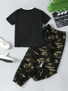 Chicos Pantalones deportivos con camiseta con estampado de camuflaje de color combinado - Multicolor - Ver 2
