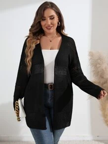 SHEIN LUNE Áo len cardigan Pointelle cỡ lớn - màu đen - Xem 1