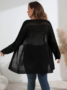 SHEIN LUNE Áo len cardigan Pointelle cỡ lớn - màu đen - Xem 2