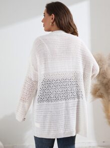 SHEIN LUNE Plus Pointelle Knit Drop Shoulder Cardigan - White - View 2