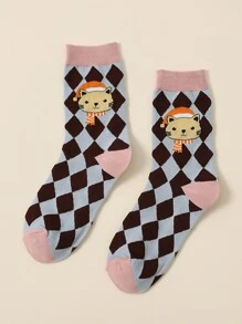 男士卡通圖案中筒襪 - 彩色 - 查看 1