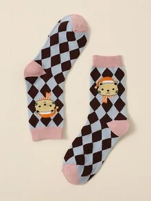 男士卡通圖案中筒襪 - 彩色 - 查看 2