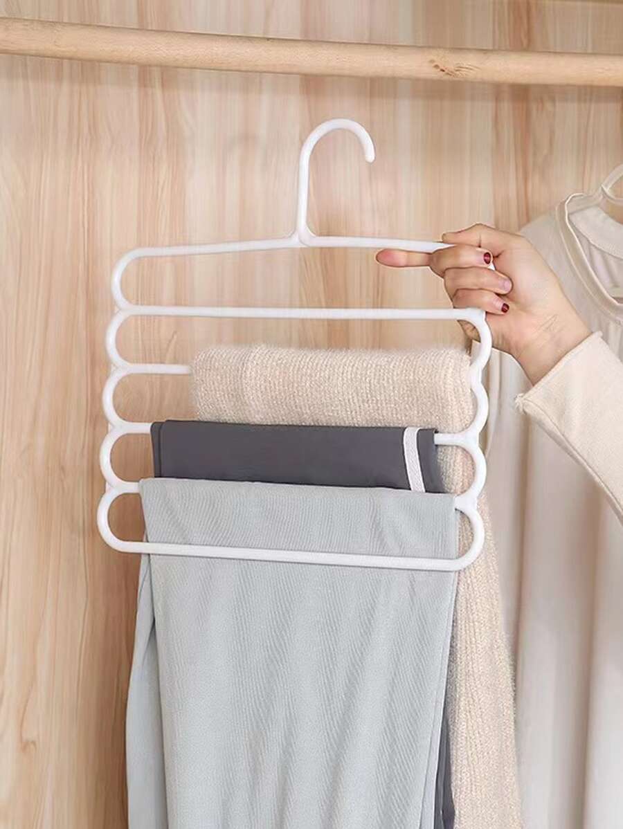 1pc Plastic Solid Pants Hanger,Multifunctional Hanger Pants Hanger Scarf Storage Hanger - White - View 1
