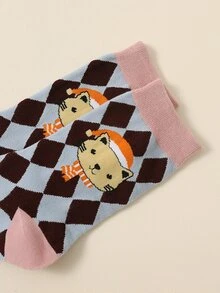 男士卡通圖案中筒襪 - 彩色 - 查看 3