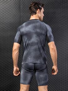 Conjunto deportivo para hombres con estampado de cocodrilo y mangas raglán, traje atlético, chándal, ropa activa para hombres, ropa de entrenamiento, ropa de gimnasio para hombres - Gris - Ver 2